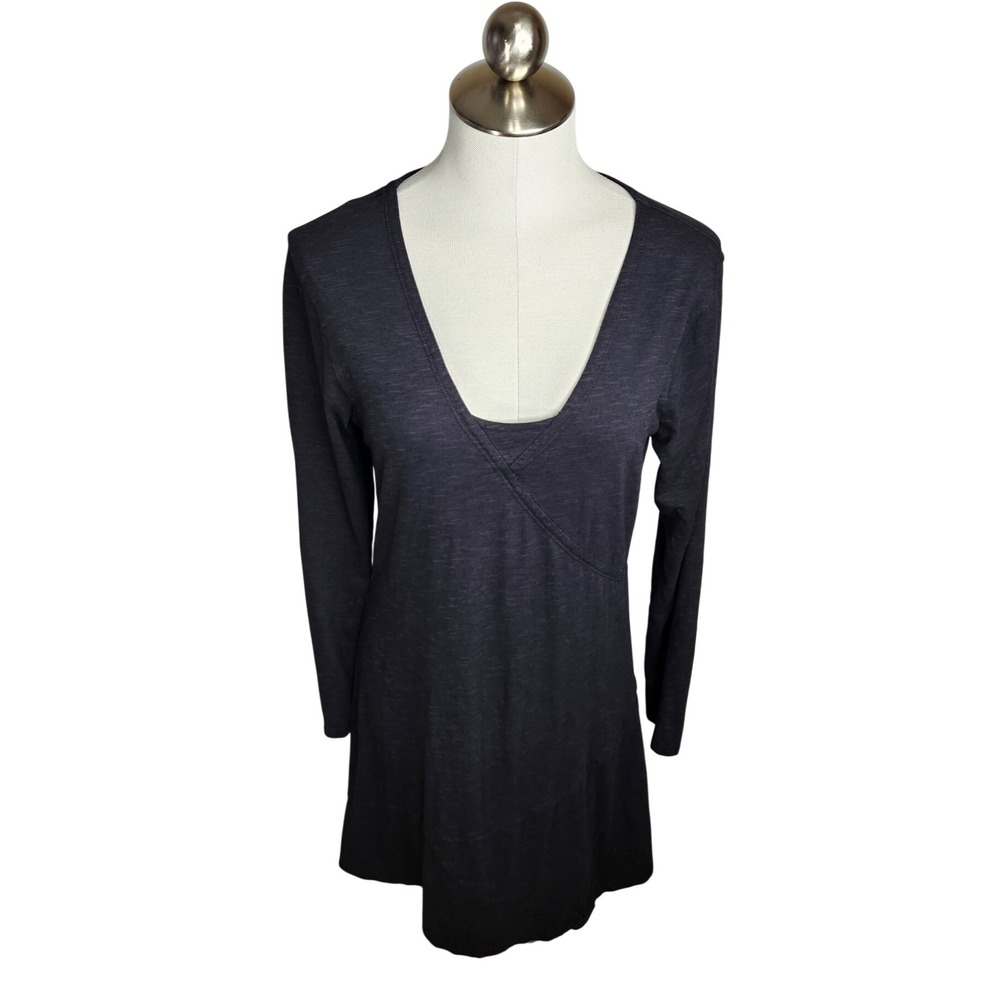 Horny Toad Oblique V Dress Womens Large Black Asymmetrical Tencel Organic Cotton